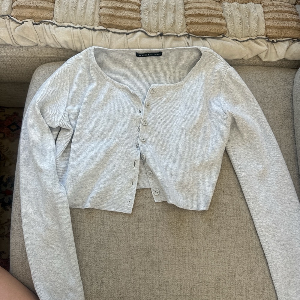 Brandy Melville Light Gray Cropped Button-Up Cardigan
